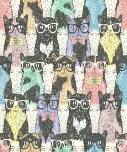 коты, очки, иллюстрация, паттерн