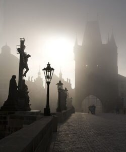 черно, белые, фотообои, Карлов мост, Прага